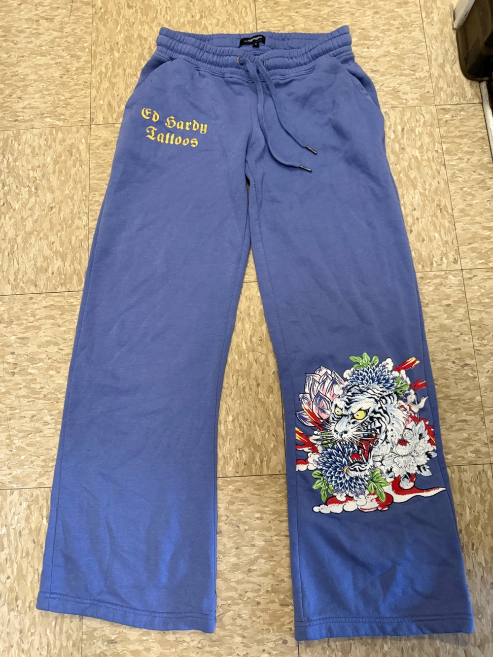 Ed Hardy Purple Wide Leg Jeans with Multicolor Tiger Graphic